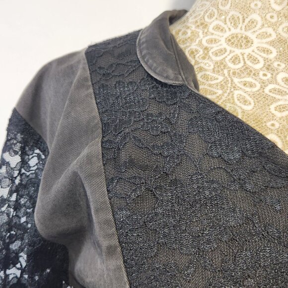 Banjo Dallas TX Women's Size Small Black Denim & Lace Long Sleeve Crop Top Goth - Picture 4 of 16